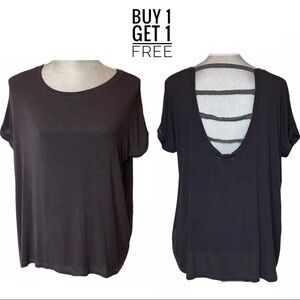 ALLEN Allen Charcoal Strappy Lace Back Top M